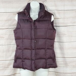 Eddie Bauer puffer vest quilted goose down zip up pockets raisin burgundy S